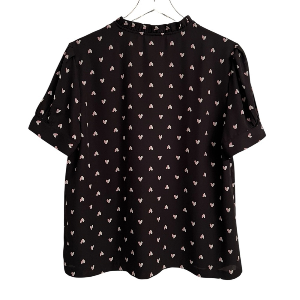 Maison Jules Heart Pattern Short Sleeve Romantic Blouse Top Black Pink Size XL - Picture 6 of 8